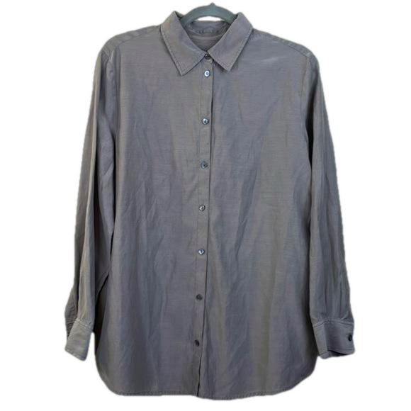 J JILL Light Gray Button Up Long Sleeve Shirt Size Medium Modest Comfy Casual - Picture 1 of 7